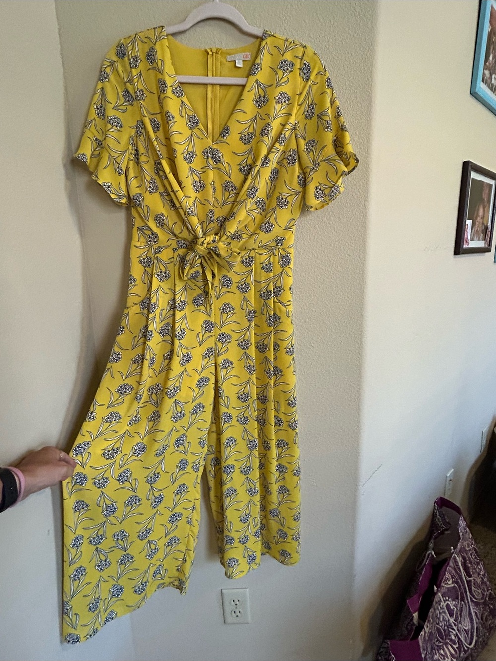 Yellow Floral Knot-Front Midi Jumpsuit